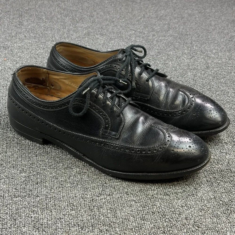 ALDEN 588 Black Pebble Grain Leather Brogue Wingtip Blucher Dress Shoes  Size 12
